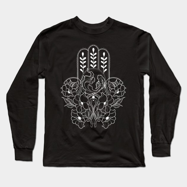 Hamsa Koi (White) Long Sleeve T-Shirt by Caroline